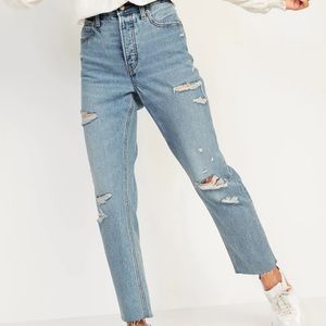 High Waisted Straight Leg Distressed Jeans